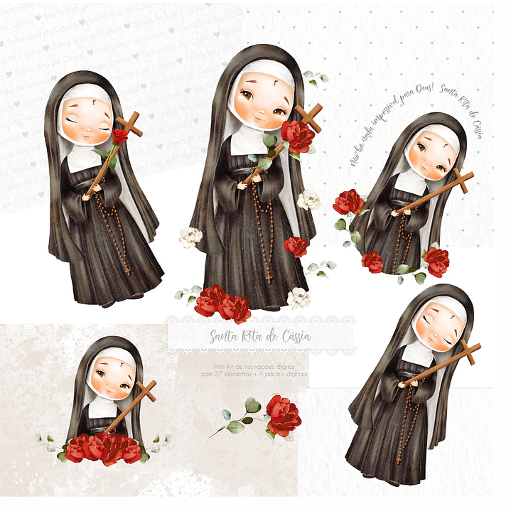 Kit Digital Santinhos Aquarelados V1 em Png  1