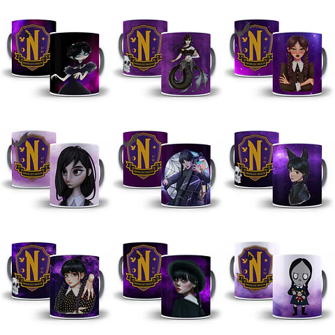 22 Artes Caneca Wandinha Jenna Ortega em Corel Draw + Jpg 