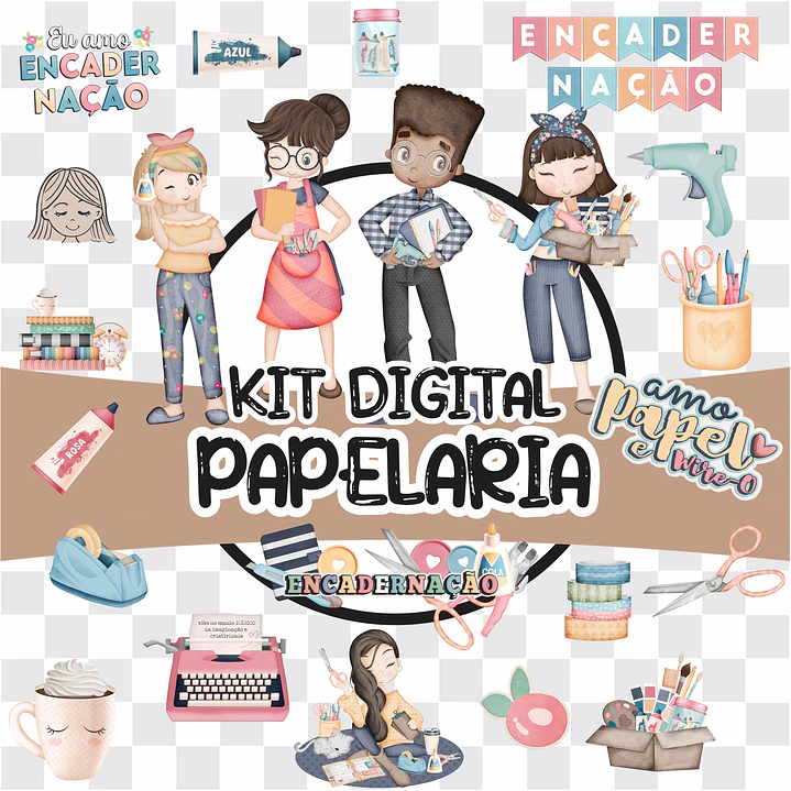 Kit Digital Papelaria Completo em Png 1