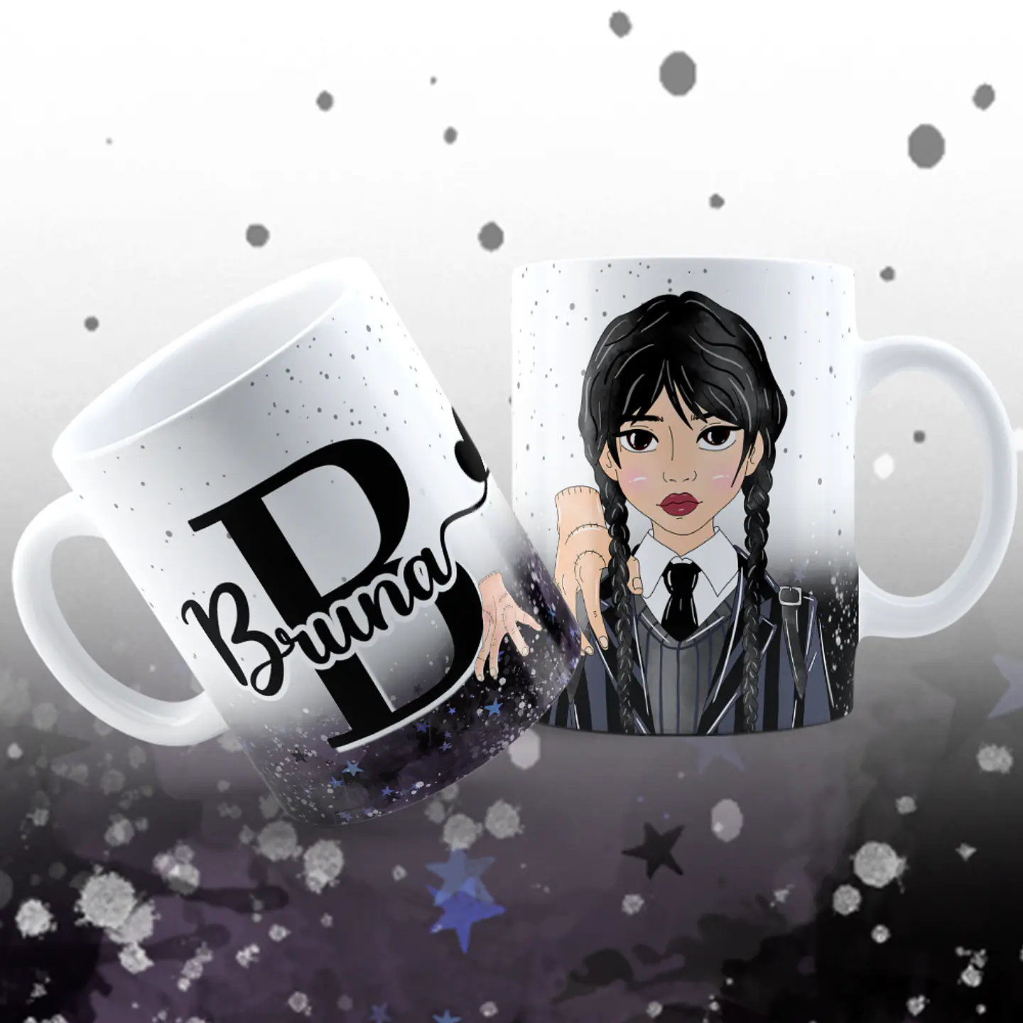 Arte para Caneca Alfabeto Mãozinha Wandinha Jenna Ortega em Jpg 2