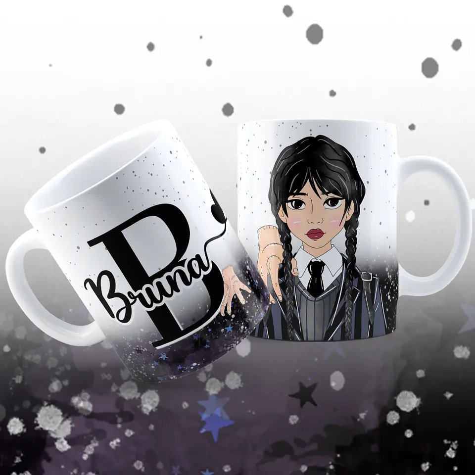 Arte para Caneca Alfabeto Mãozinha Wandinha Jenna Ortega em Jpg 2