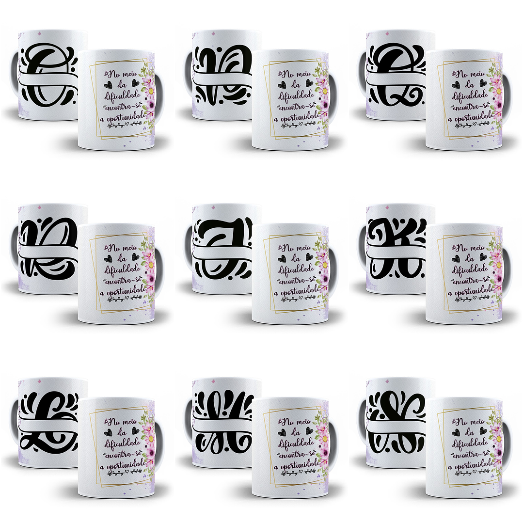 26 Arte para Caneca Alfabeto Monograma Lilás em CorelDraw + Jpg 2