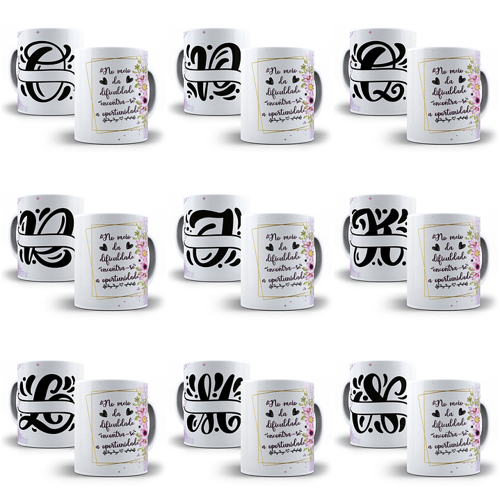 26 Arte para Caneca Alfabeto Monograma Lilás em CorelDraw + Jpg 2