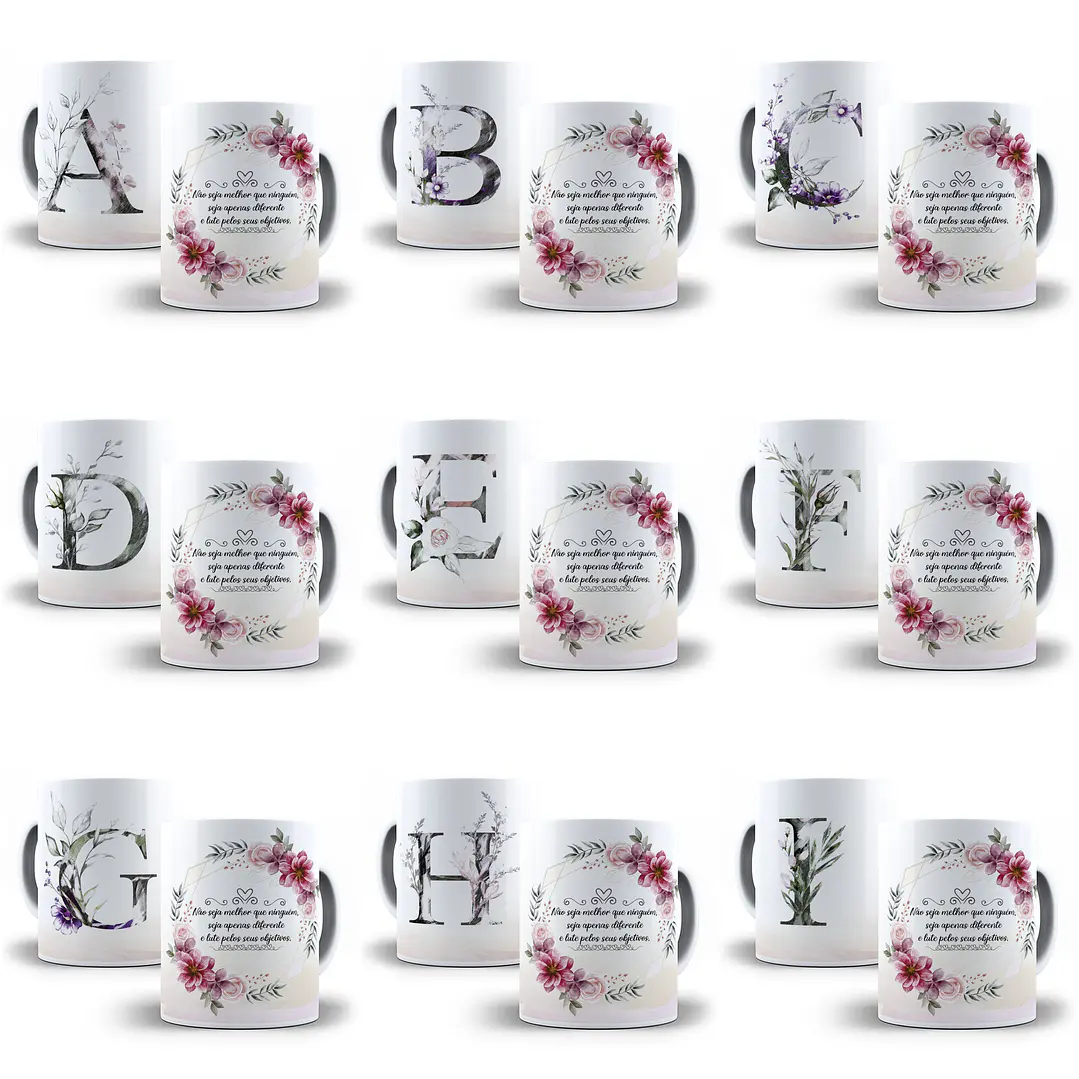 26 Arte para Caneca Alfabeto Aquarela Floral em CorelDraw + Jpg   1