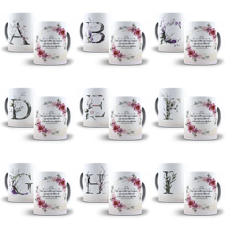 26 Arte para Caneca Alfabeto Aquarela Floral em CorelDraw + Jpg   1