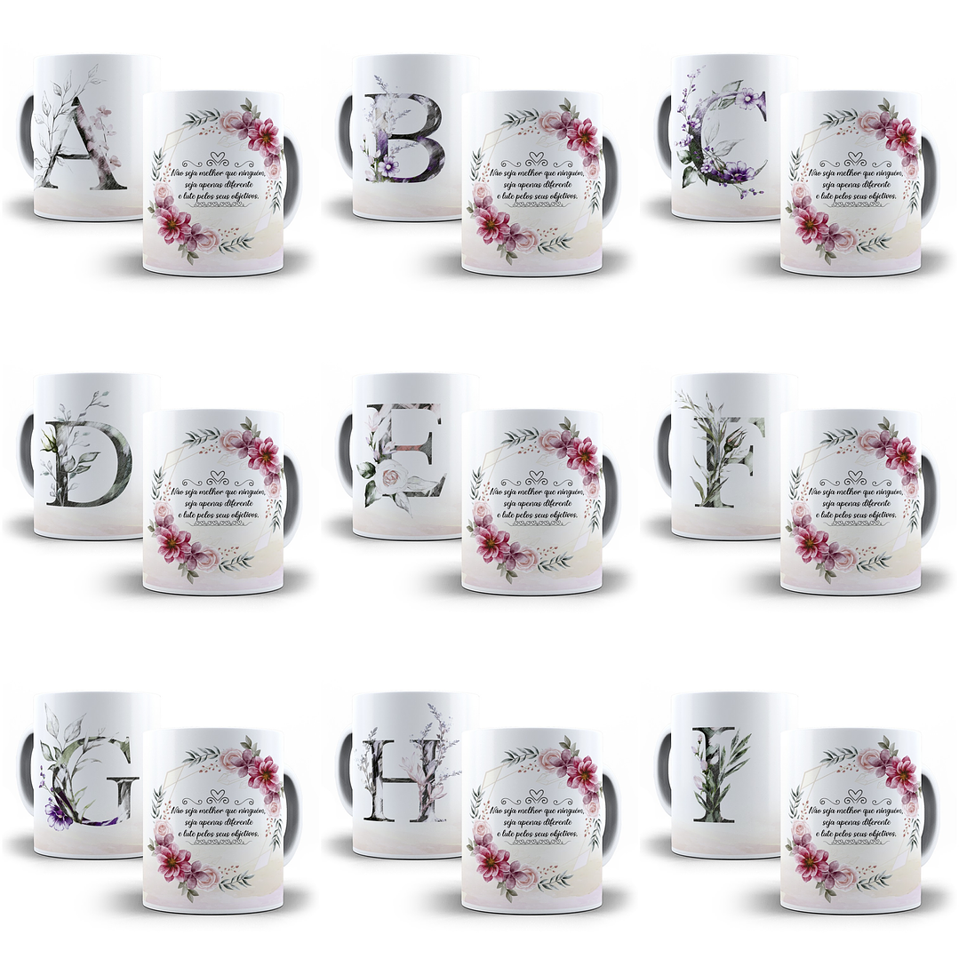 26 Arte para Caneca Alfabeto Aquarela Floral em CorelDraw + Jpg   1