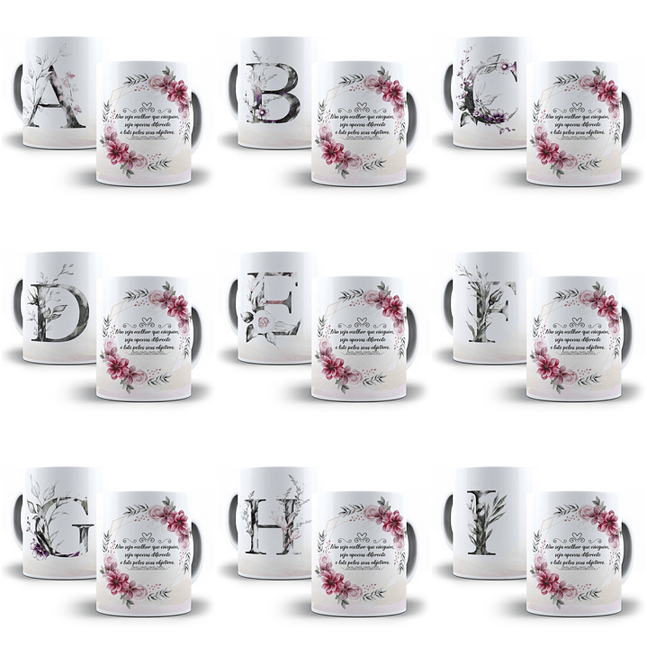 26 Arte para Caneca Alfabeto Aquarela Floral em CorelDraw + Jpg   1