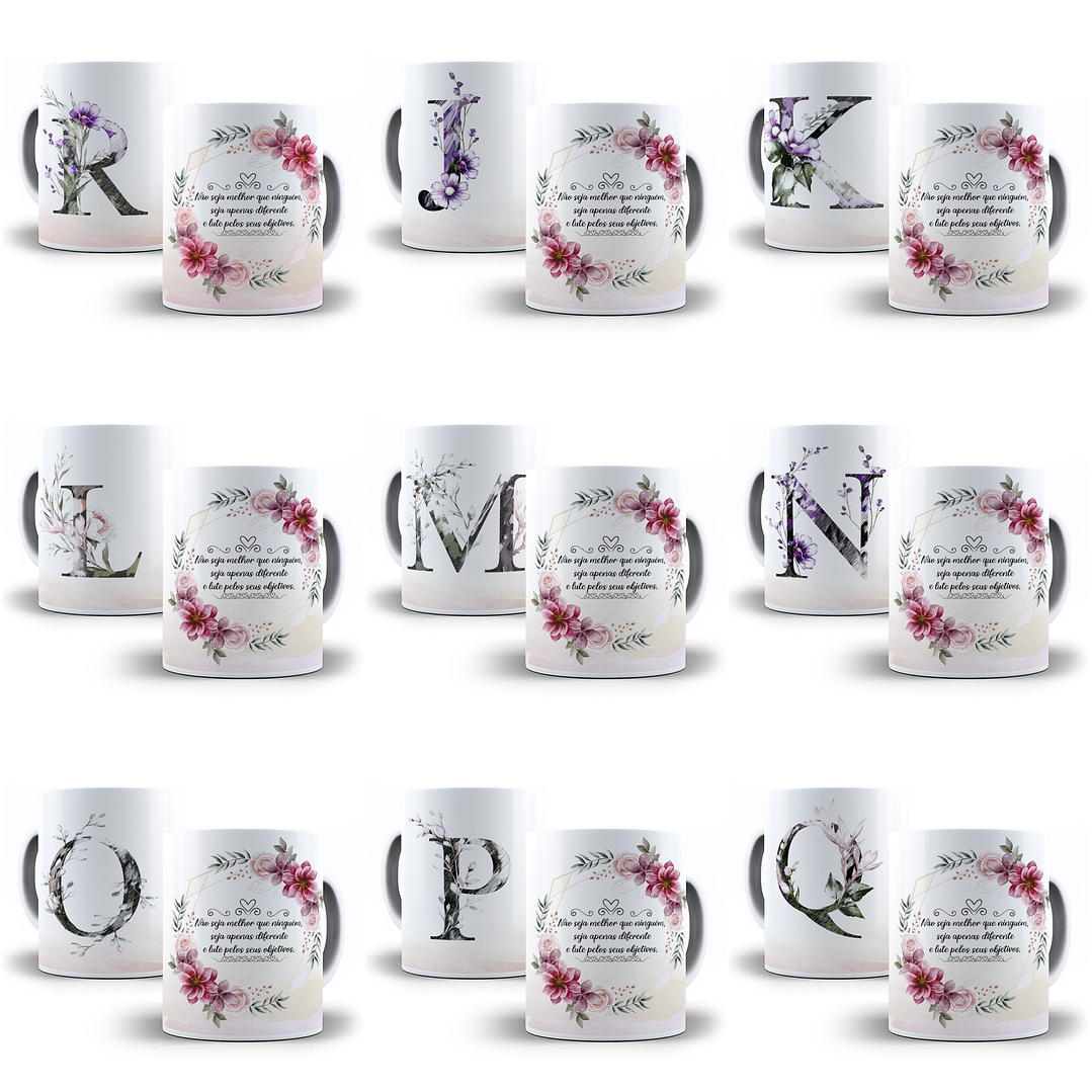 26 Arte para Caneca Alfabeto Aquarela Floral em CorelDraw + Jpg   2