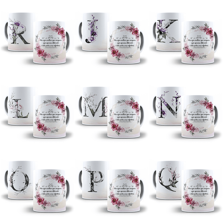 26 Arte para Caneca Alfabeto Aquarela Floral em CorelDraw + Jpg   2