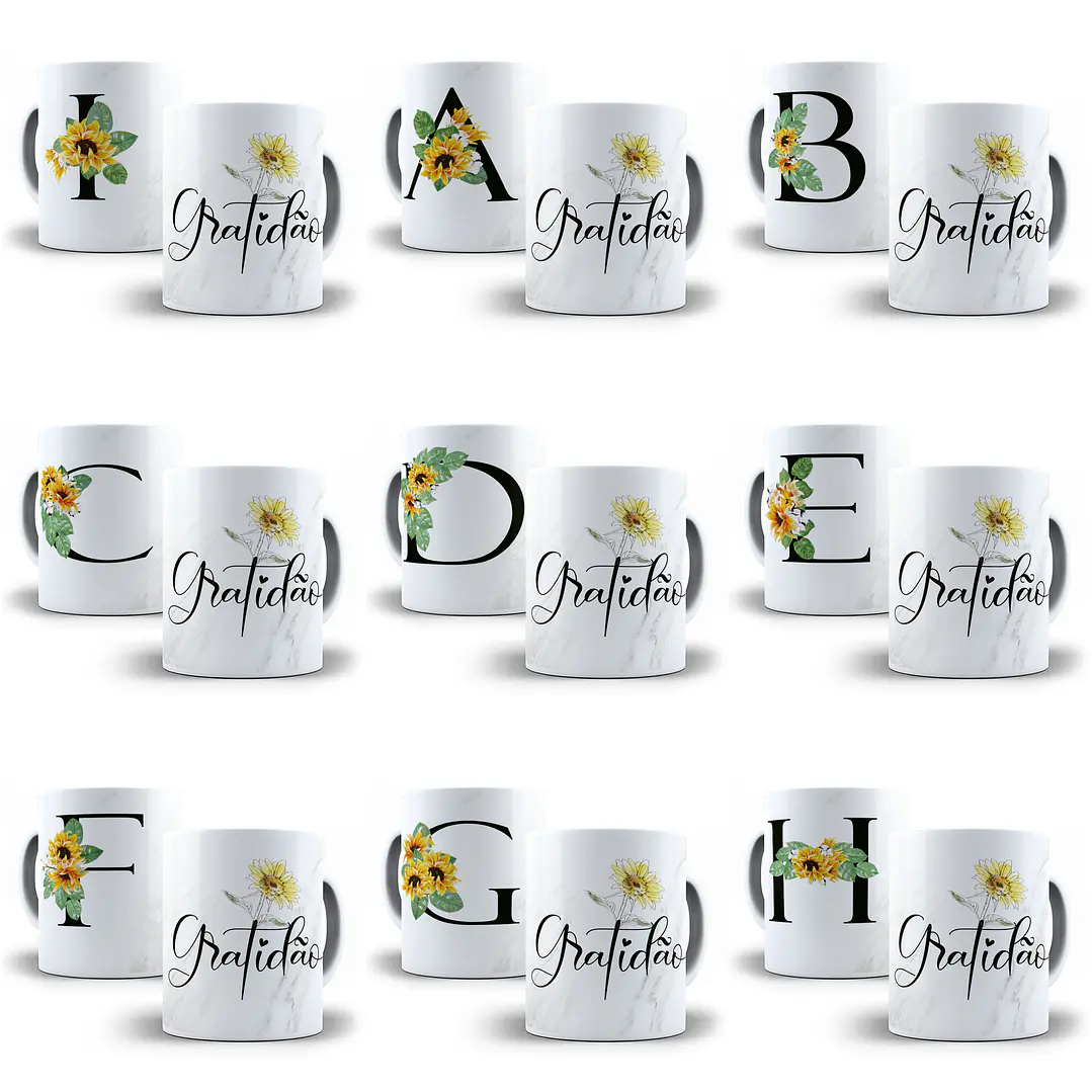 26 Arte para Caneca Alfabeto Black Girassol em CorelDraw + Jpg   2