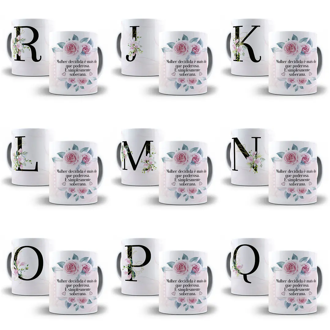 26 Arte para Caneca Alfabeto Floral Magnólia em CorelDraw + Jpg 1