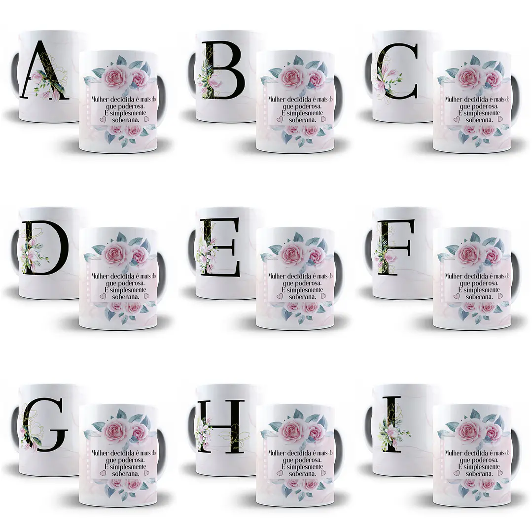 26 Arte para Caneca Alfabeto Floral Magnólia em CorelDraw + Jpg 2