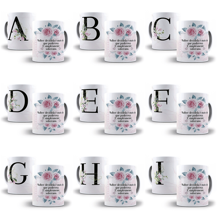 26 Arte para Caneca Alfabeto Floral Magnólia em CorelDraw + Jpg 2