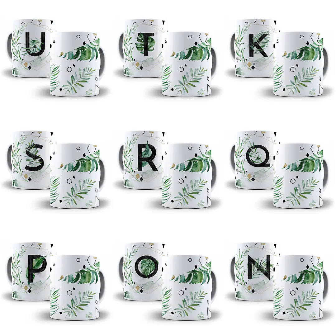 26 Arte para Caneca Alfabeto Folhas em CorelDraw + Jpg   2