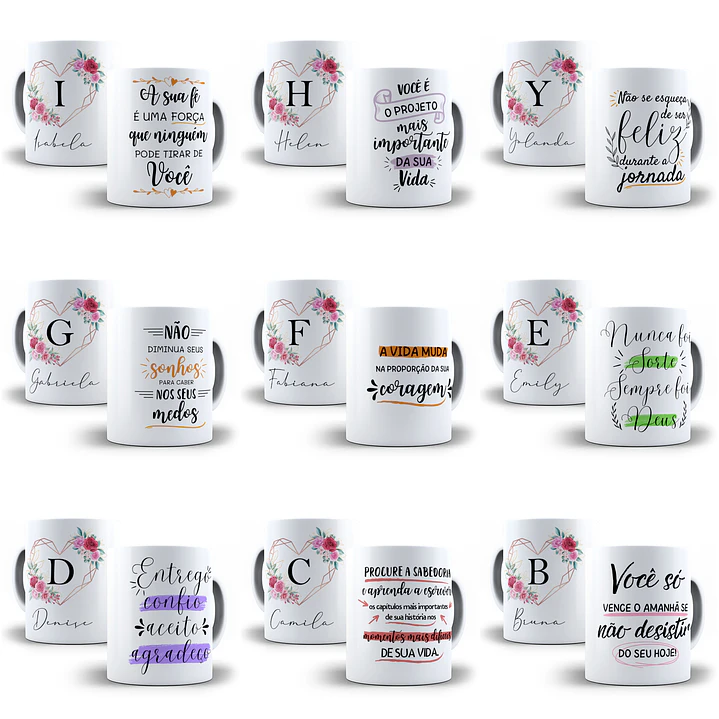 26 Arte para Caneca Alfabeto Frases Floral em CorelDraw + Jpg 1