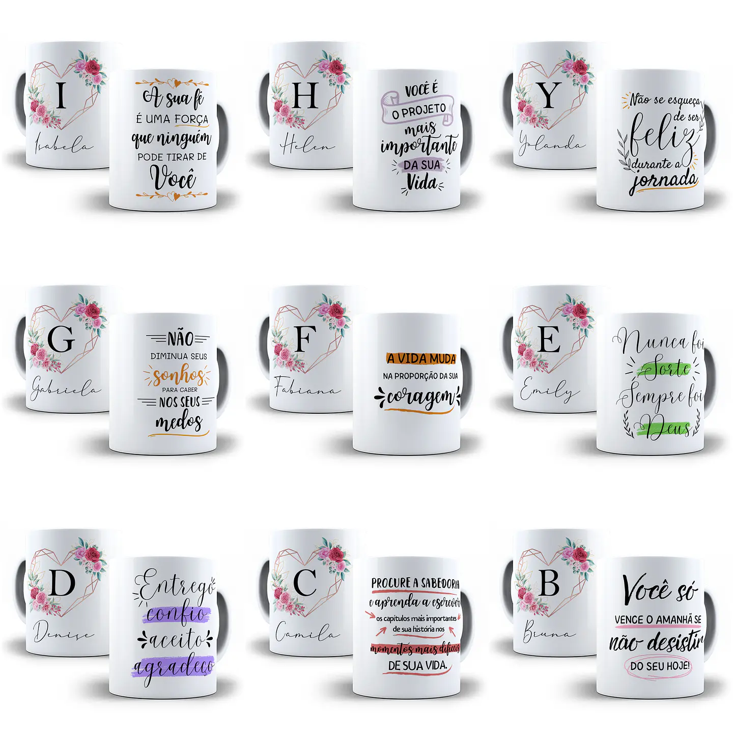 26 Arte para Caneca Alfabeto Frases Floral em CorelDraw + Jpg 1