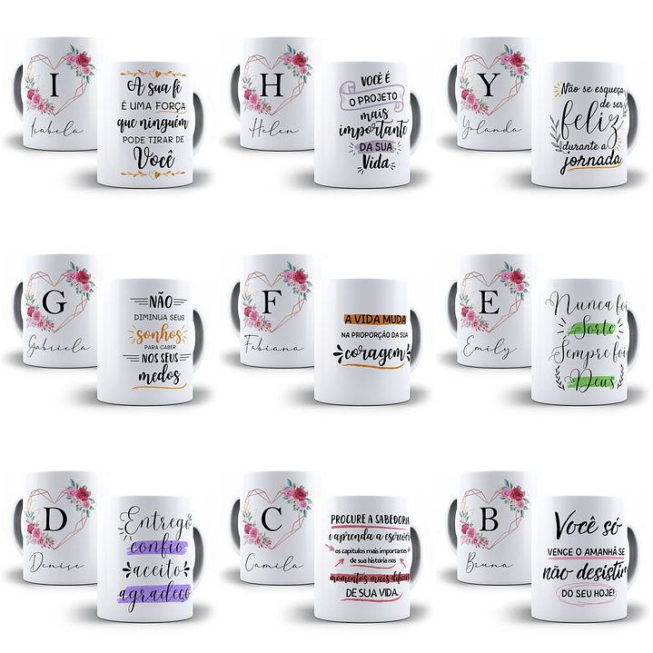 26 Arte para Caneca Alfabeto Frases Floral em CorelDraw + Jpg 1