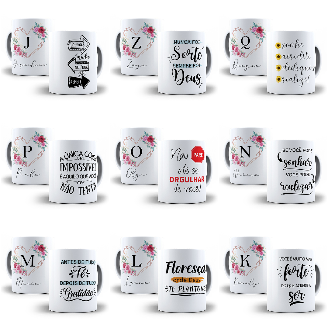 26 Arte para Caneca Alfabeto Frases Floral em CorelDraw + Jpg 2