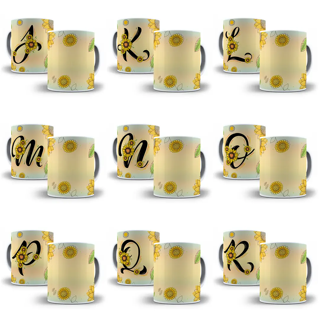 26 Arte para Caneca Alfabeto Girassol em Jpg  1