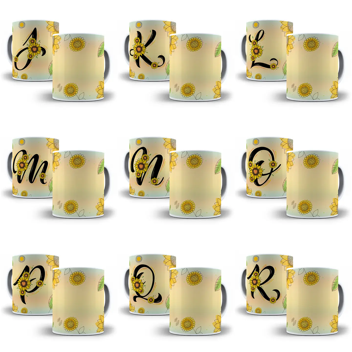 26 Arte para Caneca Alfabeto Girassol em Jpg  1