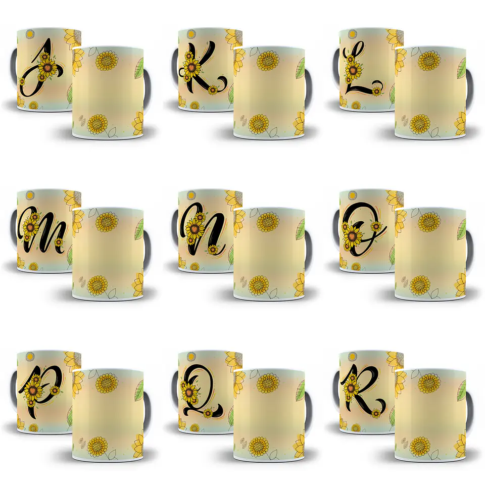 26 Arte para Caneca Alfabeto Girassol em Jpg  1