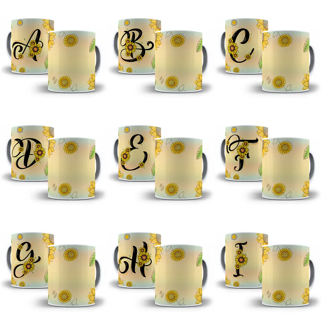 26 Arte para Caneca Alfabeto Girassol em Jpg  2