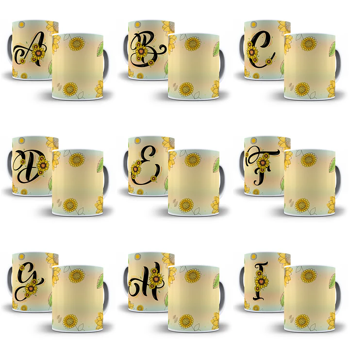 26 Arte para Caneca Alfabeto Girassol em Jpg  2