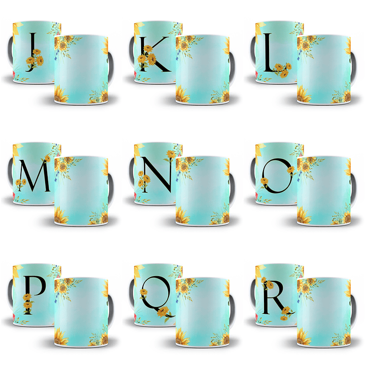26 Arte para Caneca Alfabeto Girassol Verde em Jpg   1