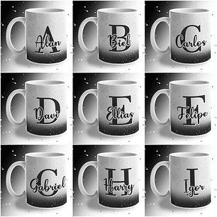 26 Arte para Caneca Alfabeto Degrade Preto e Azul Masculino em Jpg 