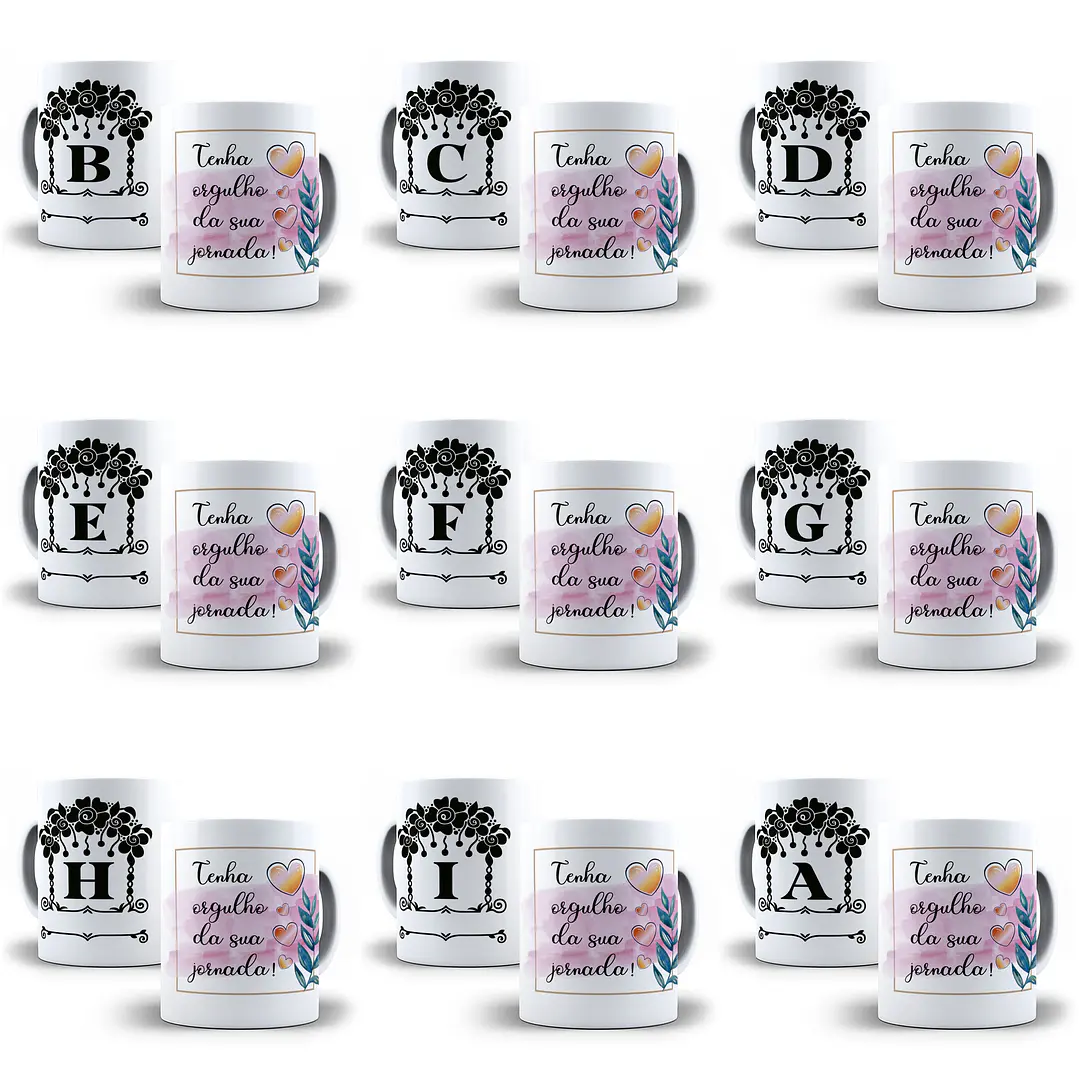 26 Arte para Caneca Alfabeto Monograma Flores em CorelDraw + Jpg  2