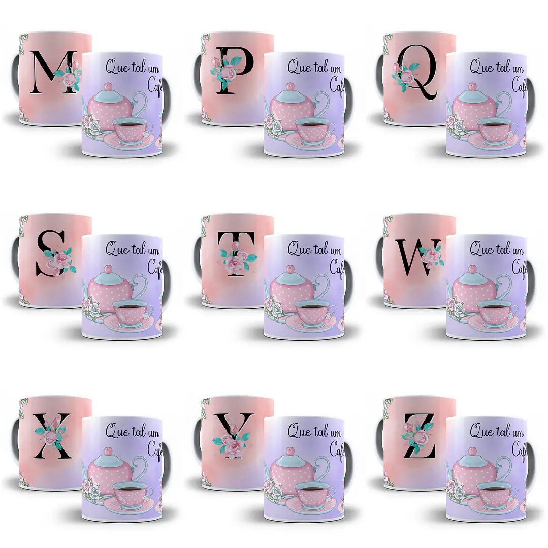 52 Arte para Caneca Alfabeto Café Rosa e Lilás em Jpg 2