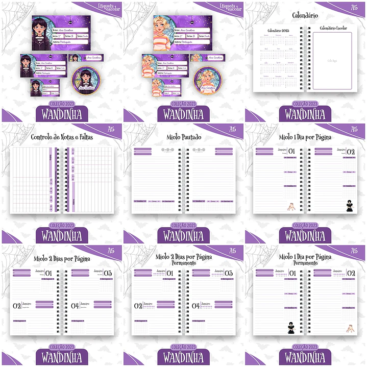 Coleção Agendas Wandinha Jenna Ortega + Stitch Completo em Pdf 2023 2
