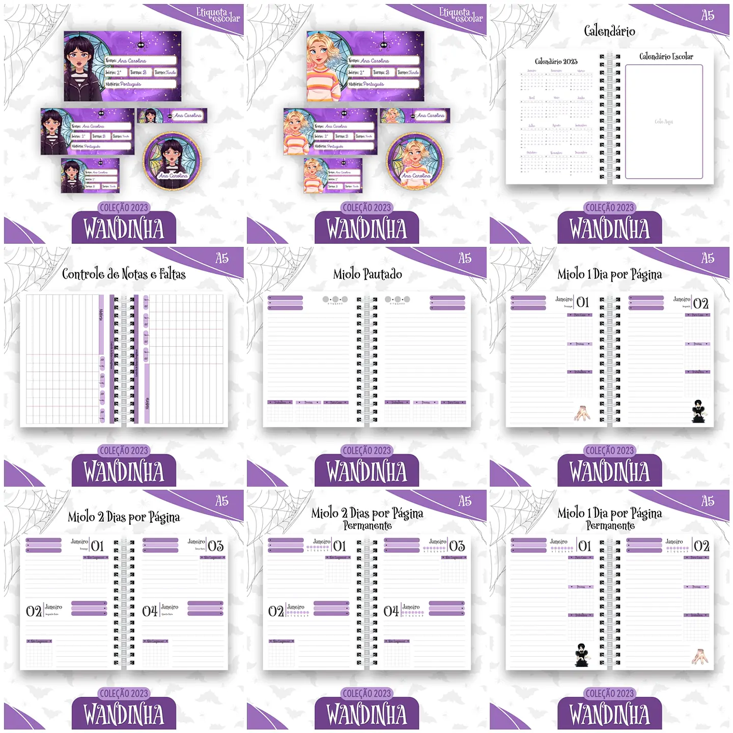 Coleção Agendas Wandinha Jenna Ortega + Stitch Completo em Pdf 2023 2