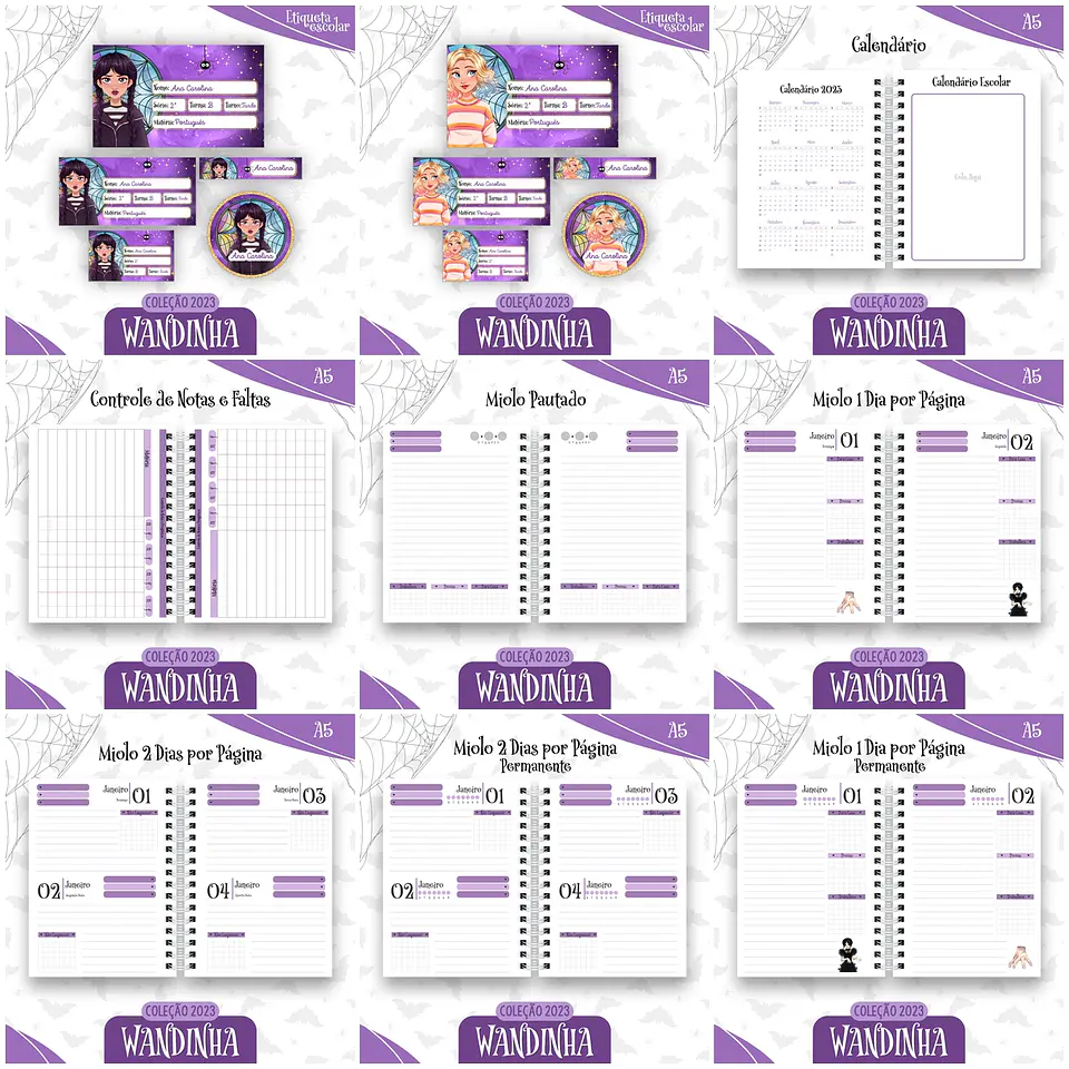 Coleção Agendas Wandinha Jenna Ortega + Stitch Completo em Pdf 2023 2