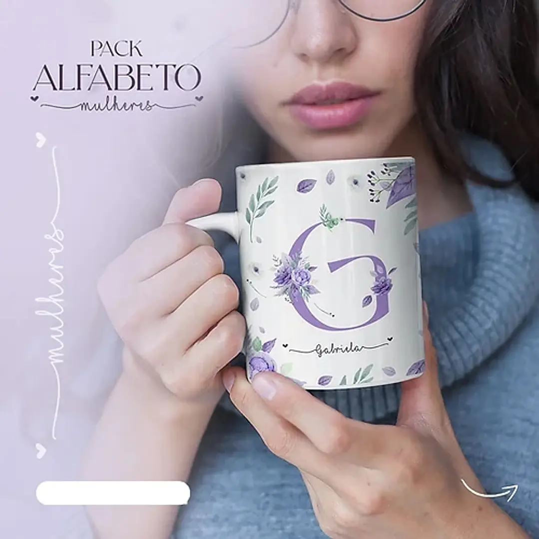 26 Arte para Caneca Alfabeto Mulheres Flores em Jpg 1