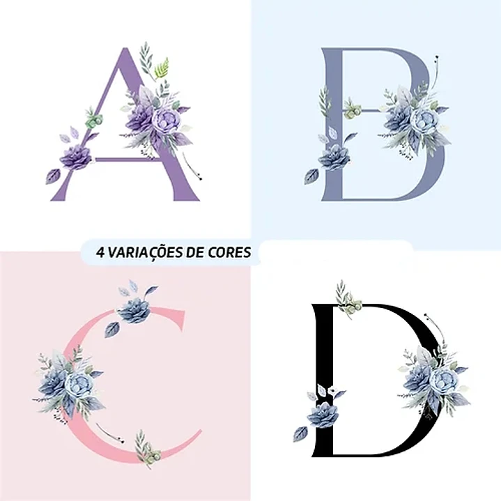 26 Arte para Caneca Alfabeto Mulheres Flores em Jpg 7