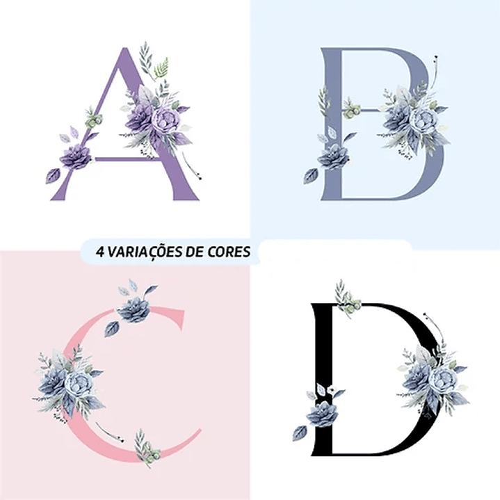 26 Arte para Caneca Alfabeto Mulheres Flores em Jpg 7