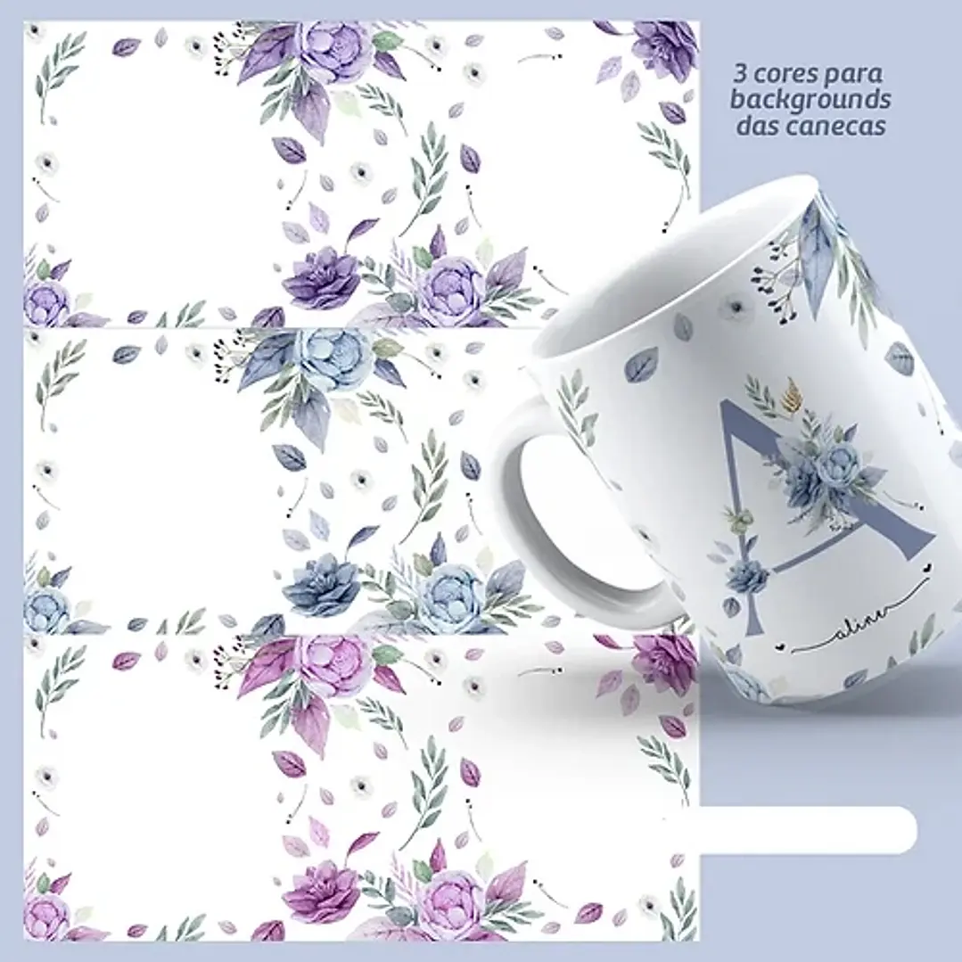 26 Arte para Caneca Alfabeto Mulheres Flores em Jpg 8