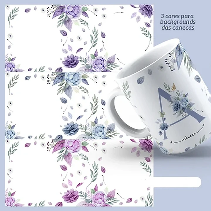 26 Arte para Caneca Alfabeto Mulheres Flores em Jpg 8