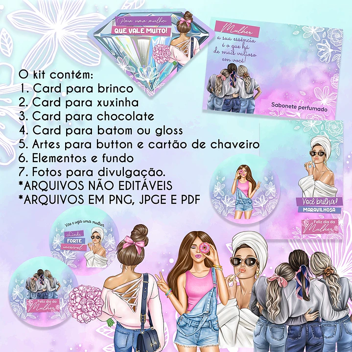 Kit Digital Dia das Mulheres Mimos Modelo 2 em Png  2