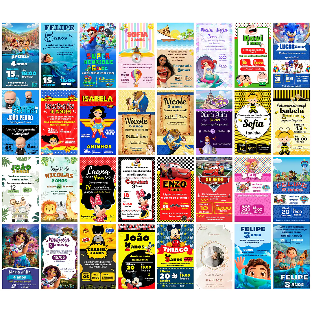 Pack Canva Convites Digitais Festa Infantil Aniversario Templates Editáveis 72 Artes 1