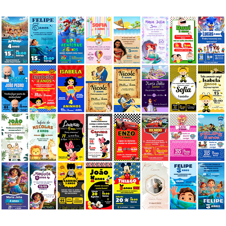 Pack Canva Convites Digitais Festa Infantil Aniversario Templates Editáveis 72 Artes 1