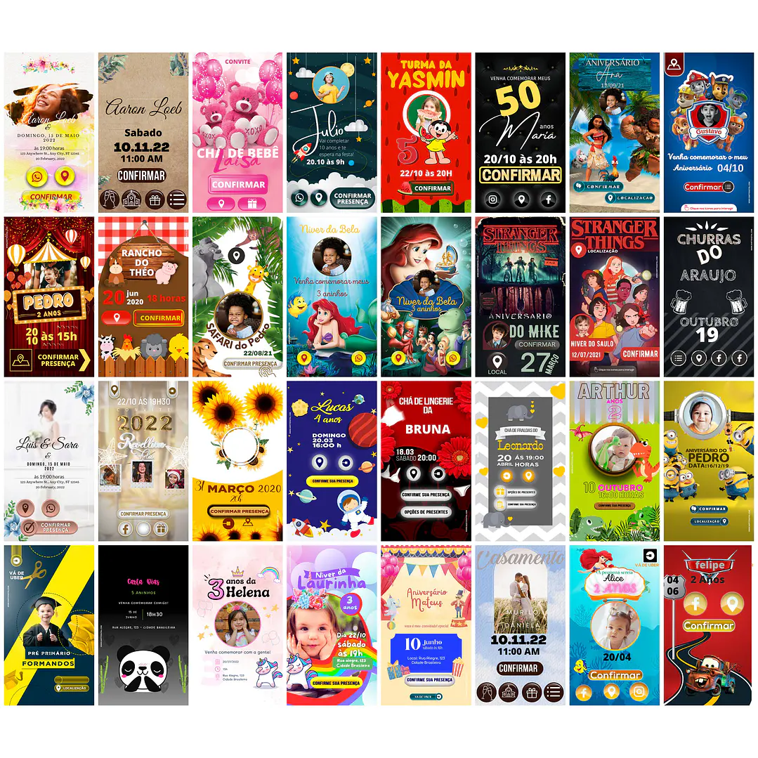 Pack Canva Convites Digitais Interativo Aniversario Templates Editáveis 70 Artes 1