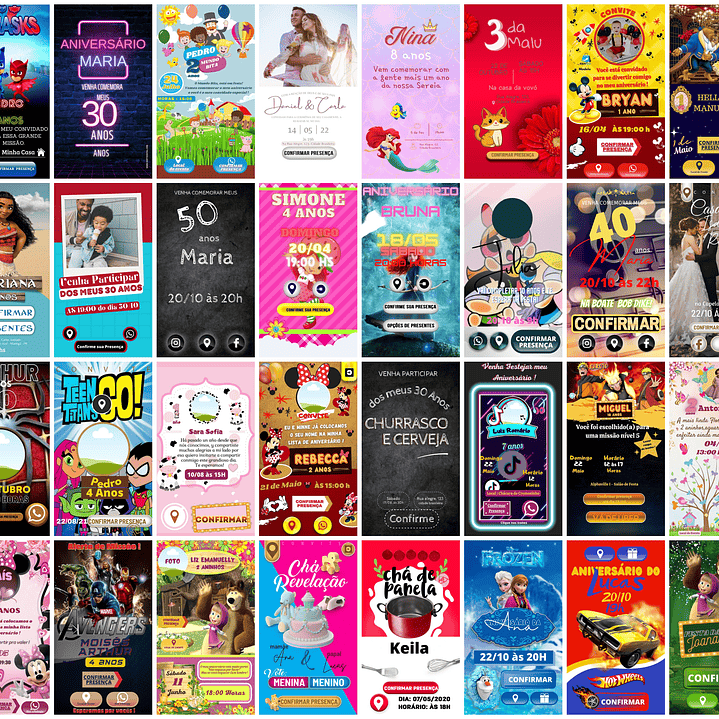 Pack Canva Convites Digitais Interativo Aniversario Templates Editáveis 70 Artes 2