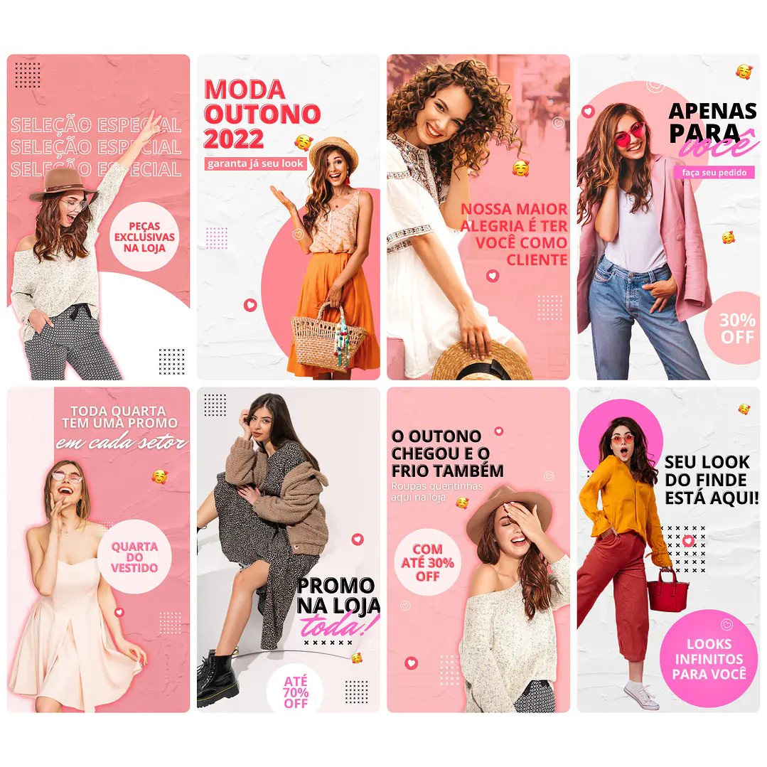 Pack Canva Loja de Roupas Templates Editável 30 Artes Storie + Bônus 1