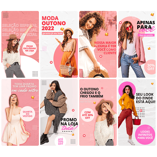 Pack Canva Loja de Roupas Templates Editável 30 Artes Storie + Bônus