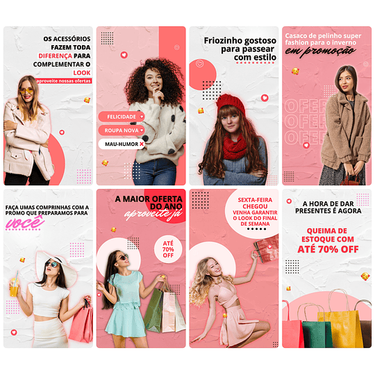 Pack Canva Loja de Roupas Templates Editável 30 Artes Storie + Bônus