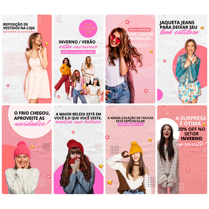 Pack Canva Loja de Roupas Templates Editável 30 Artes Storie + Bônus 3