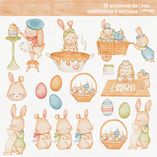 Kit Digital Ajudante da Páscoa Coelhinho em Png