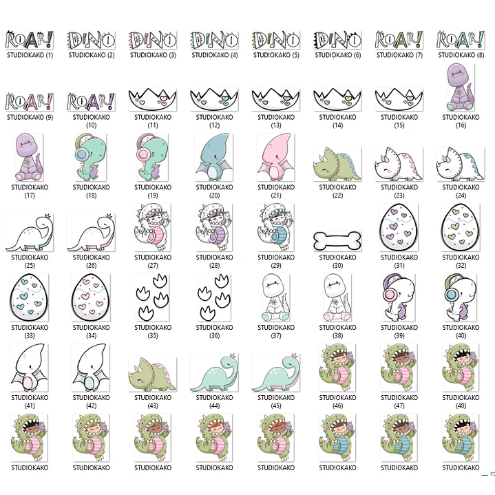 Kit Digital Dino Minimalista + Color em Png 3